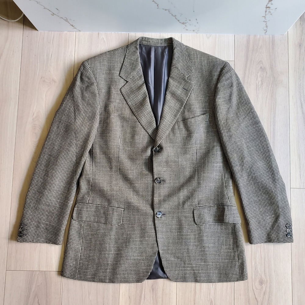 Ermenegildo Zegna Blazer Mens 54 Wool Silk Brown Houndstooth Sport Coat Italy